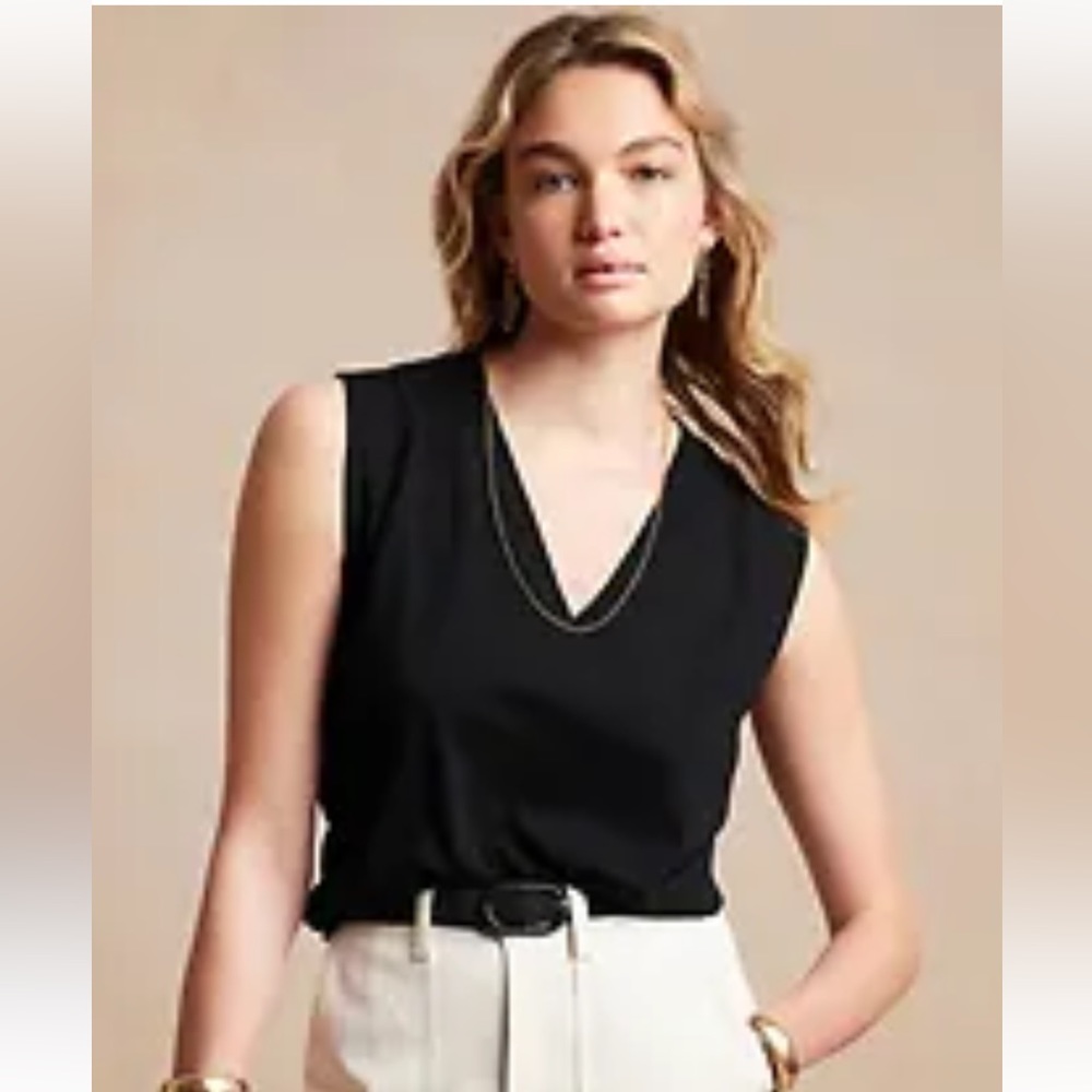 Banana Republic Factory soft cotton V-neck T-shirt in black, size L, NWT